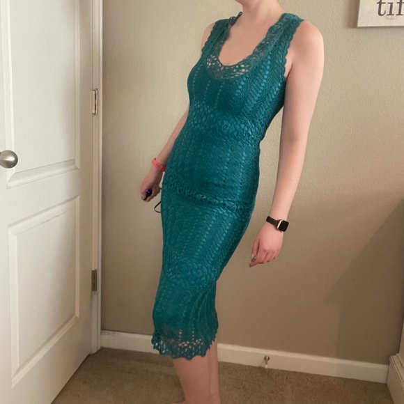 Crochet Fitted Midi Dress - Picture 3 of 8